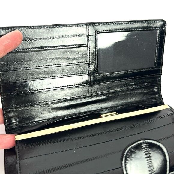 Vintage Real Eel Skin Black Clutch Wallet Korea - Picture 5 of 13